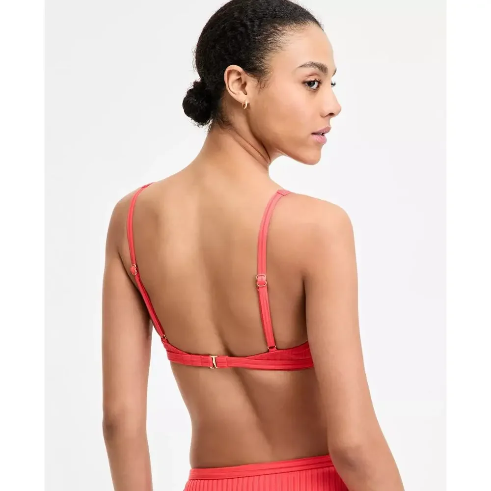 MICHAEL Michael Kors Women's Hardware V-Neck Bikini Top Sangria Size M 2483